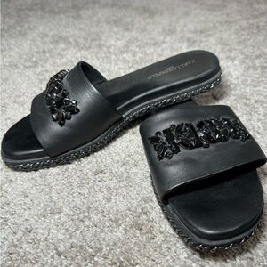 Karl Lagerfeld Paris Black Leather Sandals